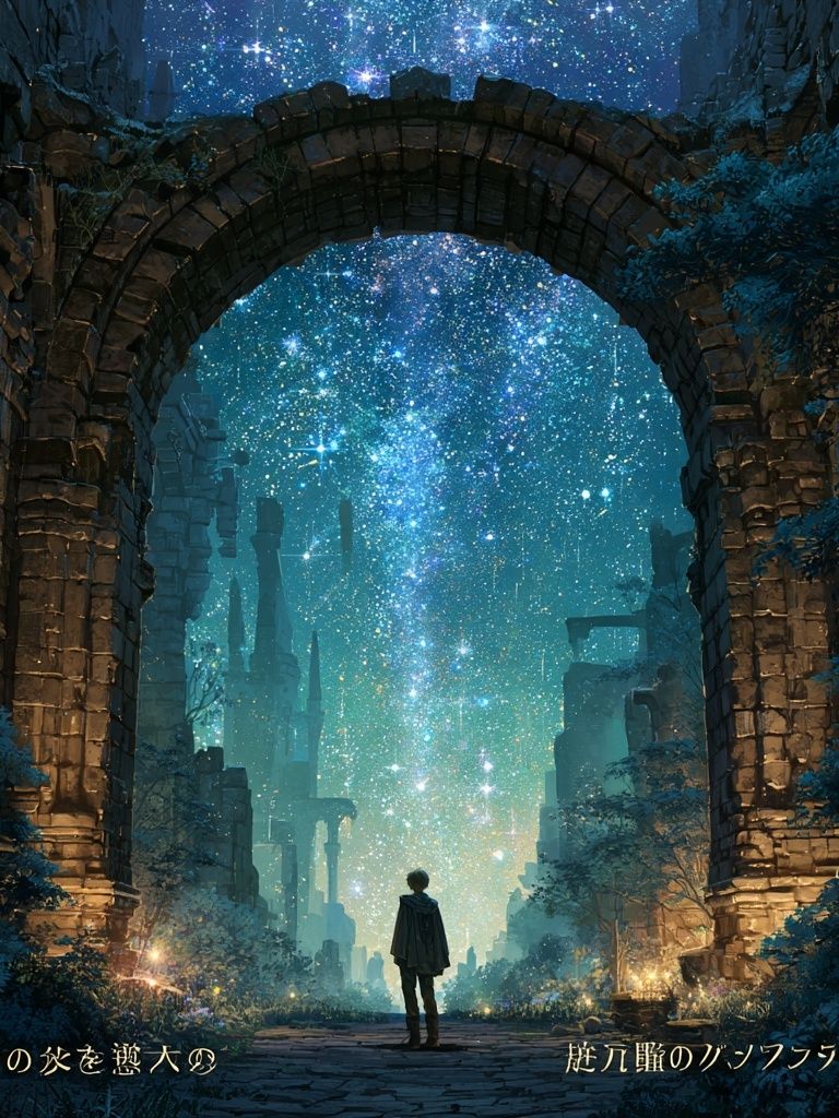 Starry Ruins Fantasy Poster. poster — illustration art