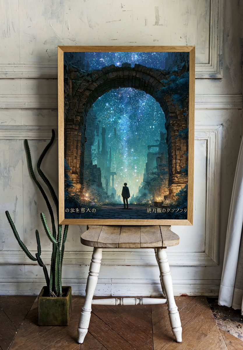 Starry Ruins Fantasy Poster. room preview
