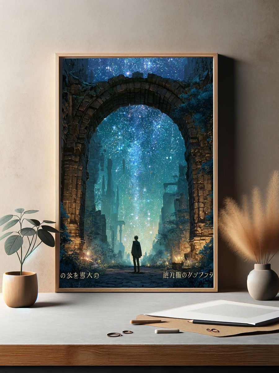 Starry Ruins Fantasy Poster. — room view 2