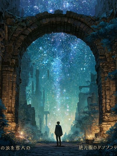 Starry Ruins Fantasy Poster. poster