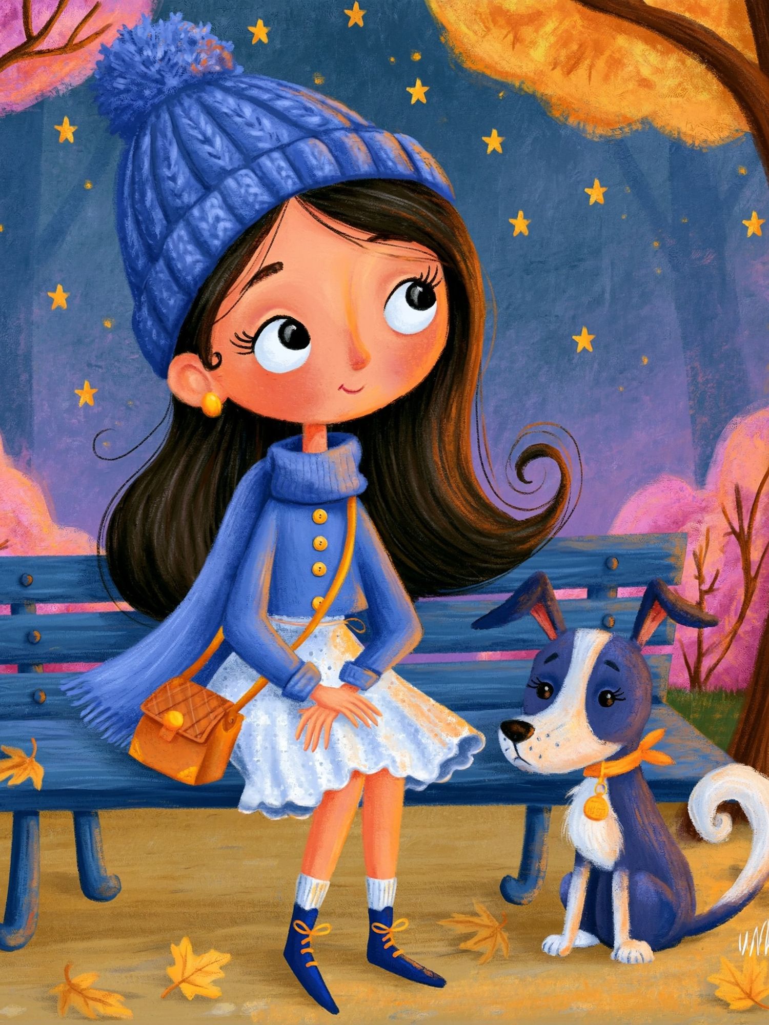 Autumn Girl and Dog Illustration Poster. poster — illustration art
