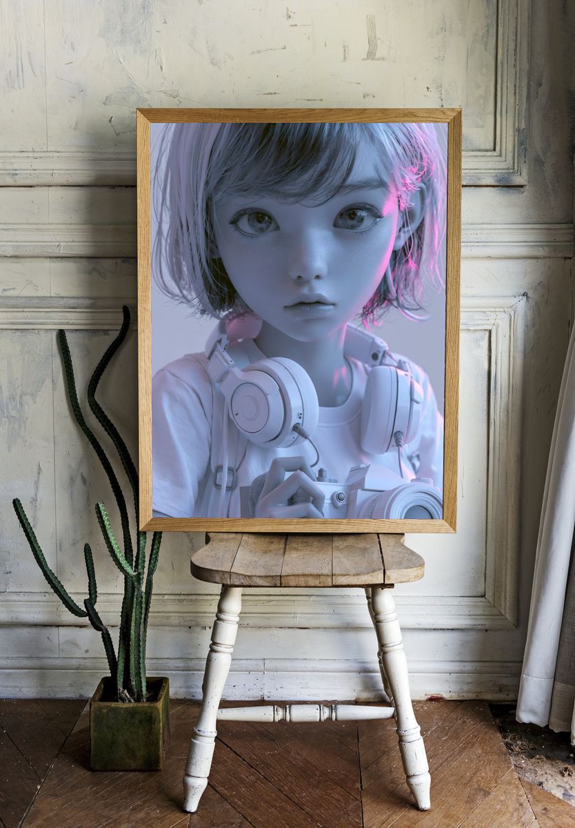 Cyberpunk Girl Portrait Print. — room view 1