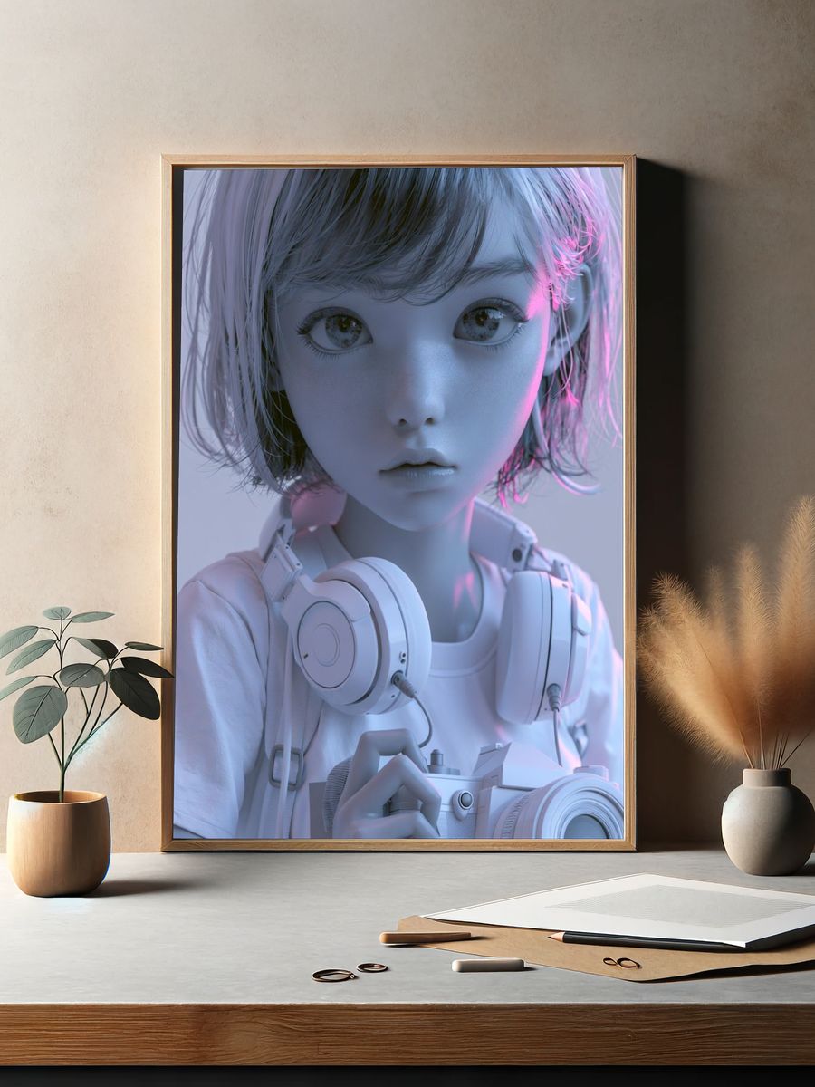 Cyberpunk Girl Portrait Print. — room view 2
