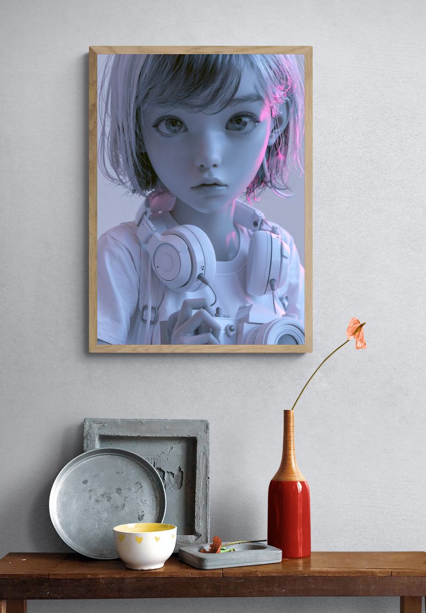 Cyberpunk Girl Portrait Print. — room view 3