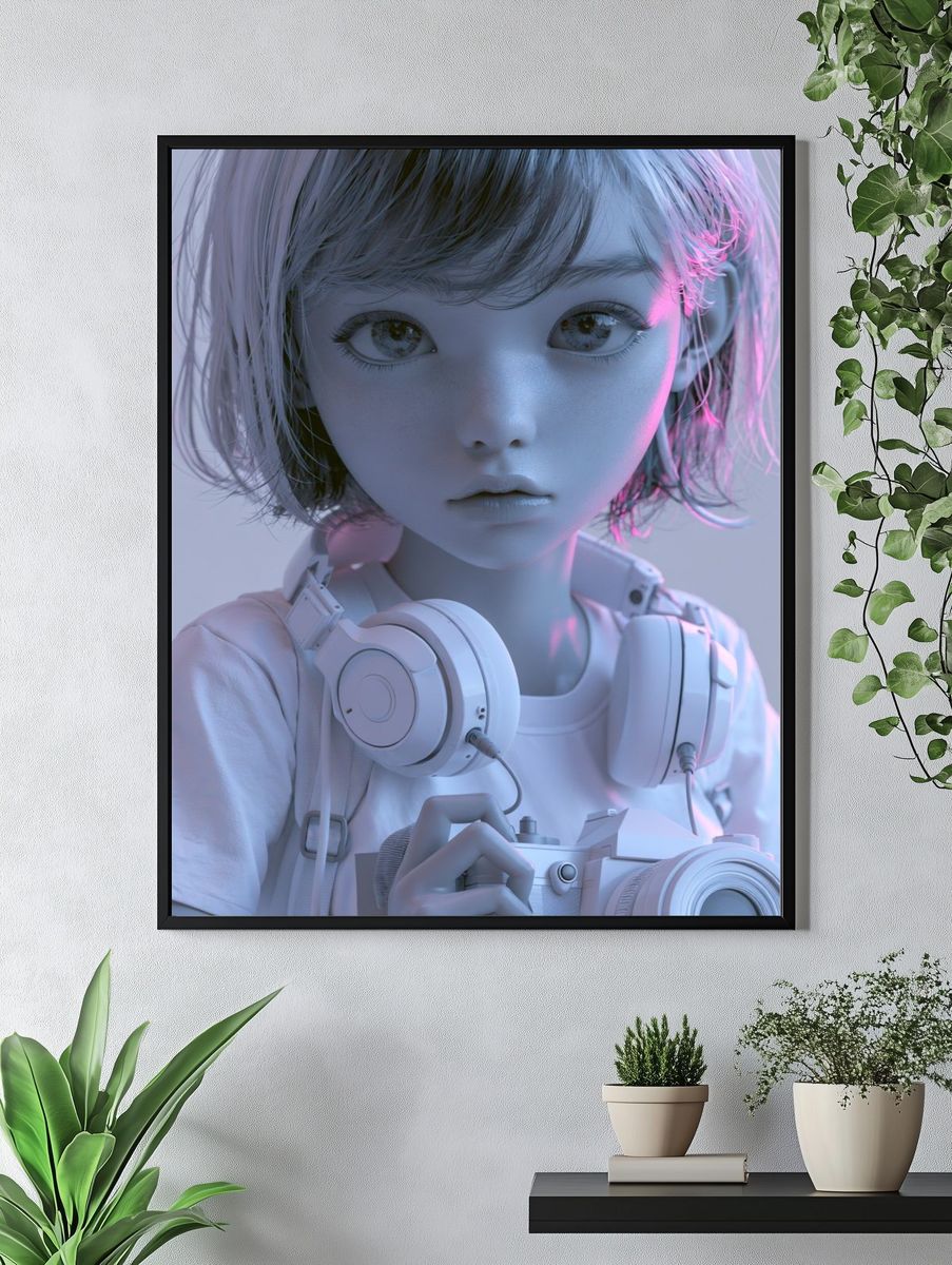 Cyberpunk Girl Portrait Print. — room view 4
