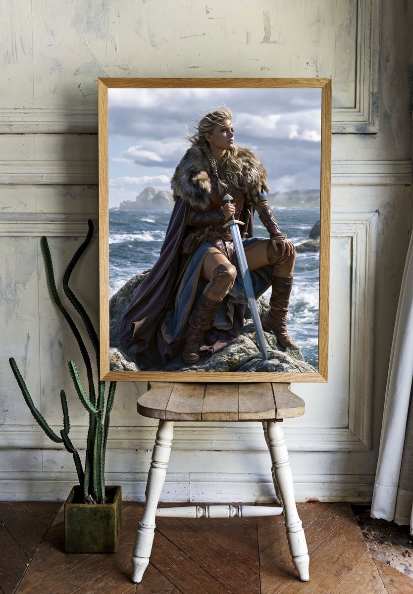 Viking Warrior by the Sea Print. room preview