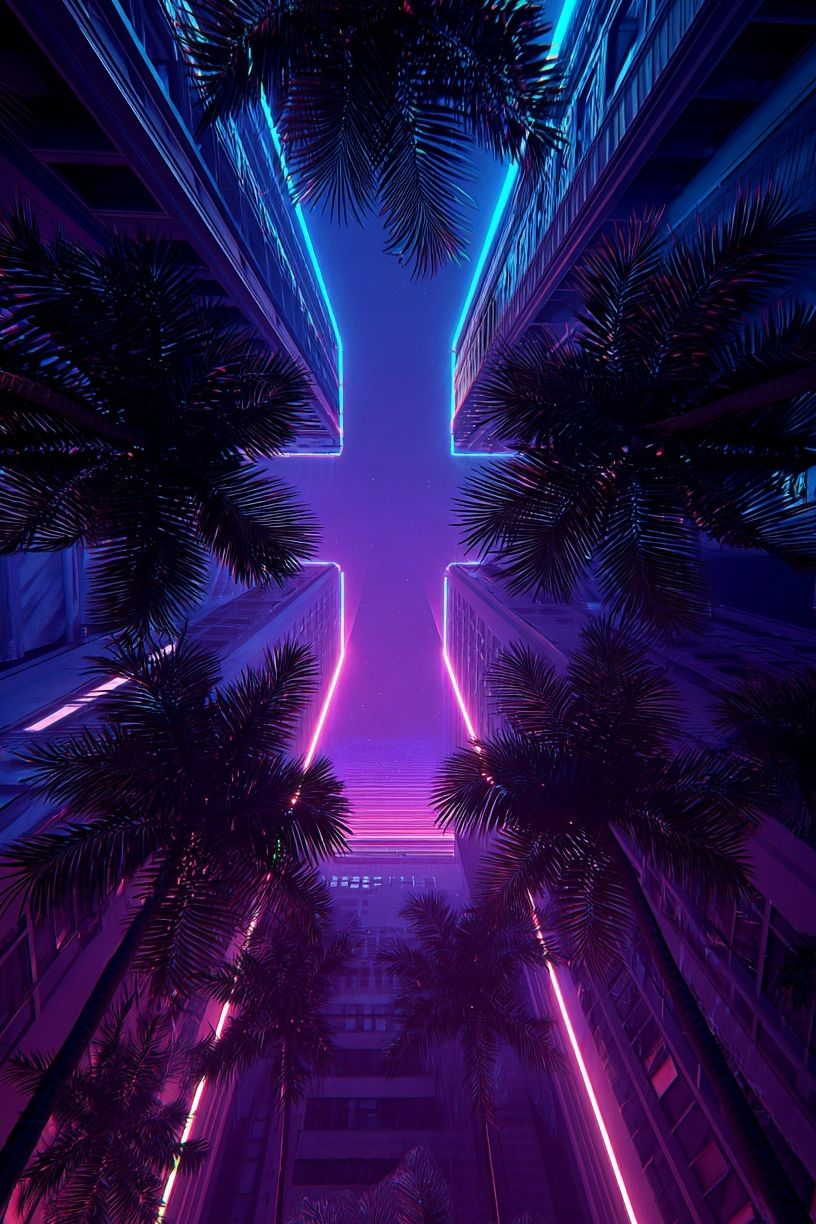Neon Palm Alley Poster. poster detail