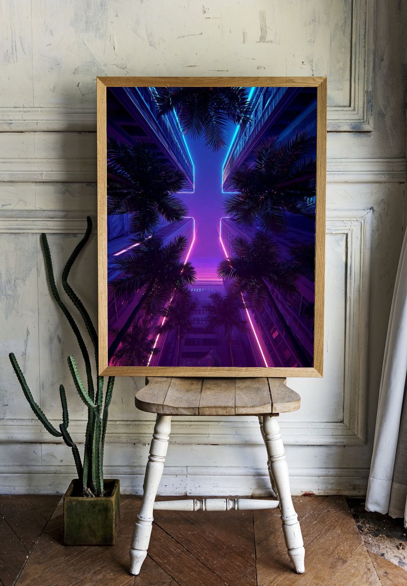 Neon Palm Alley Poster. — room view 1