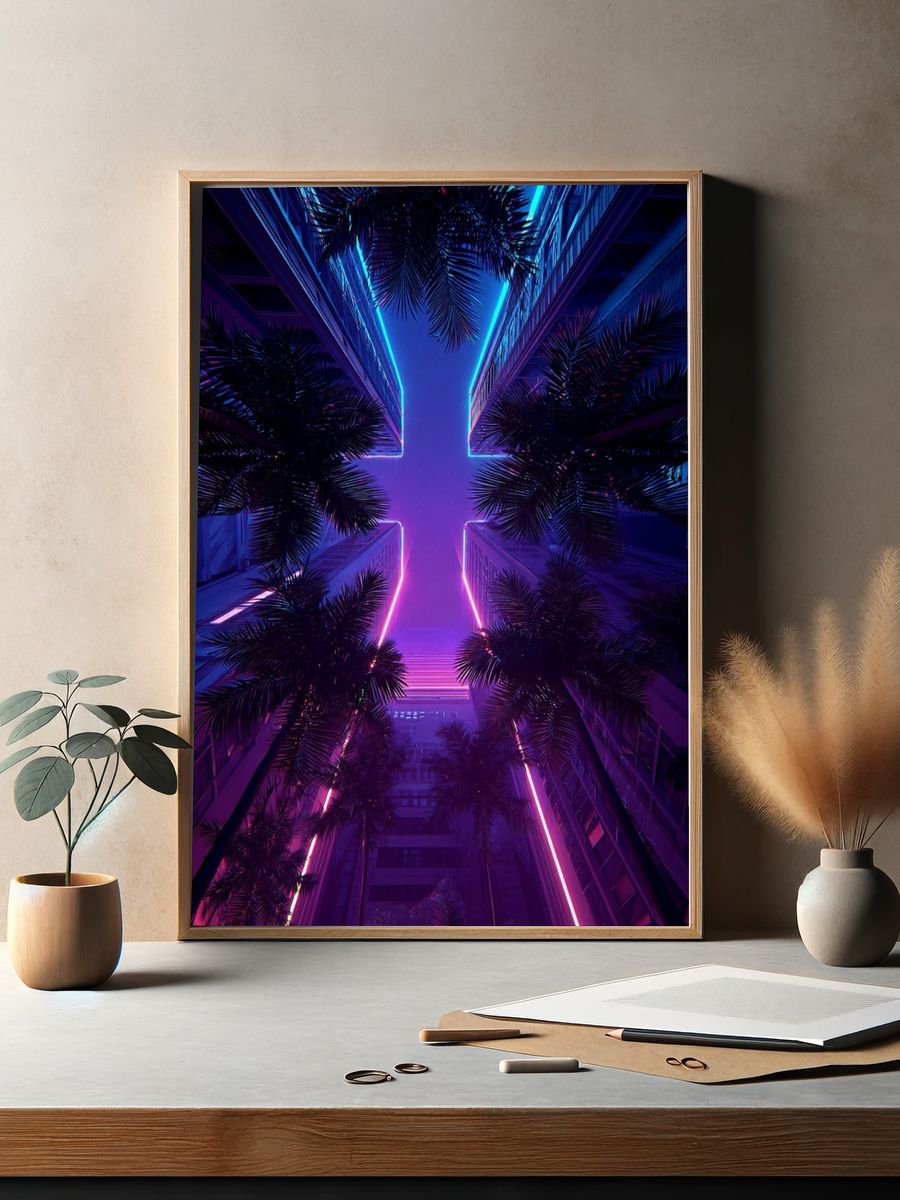 Neon Palm Alley Poster. — room view 2