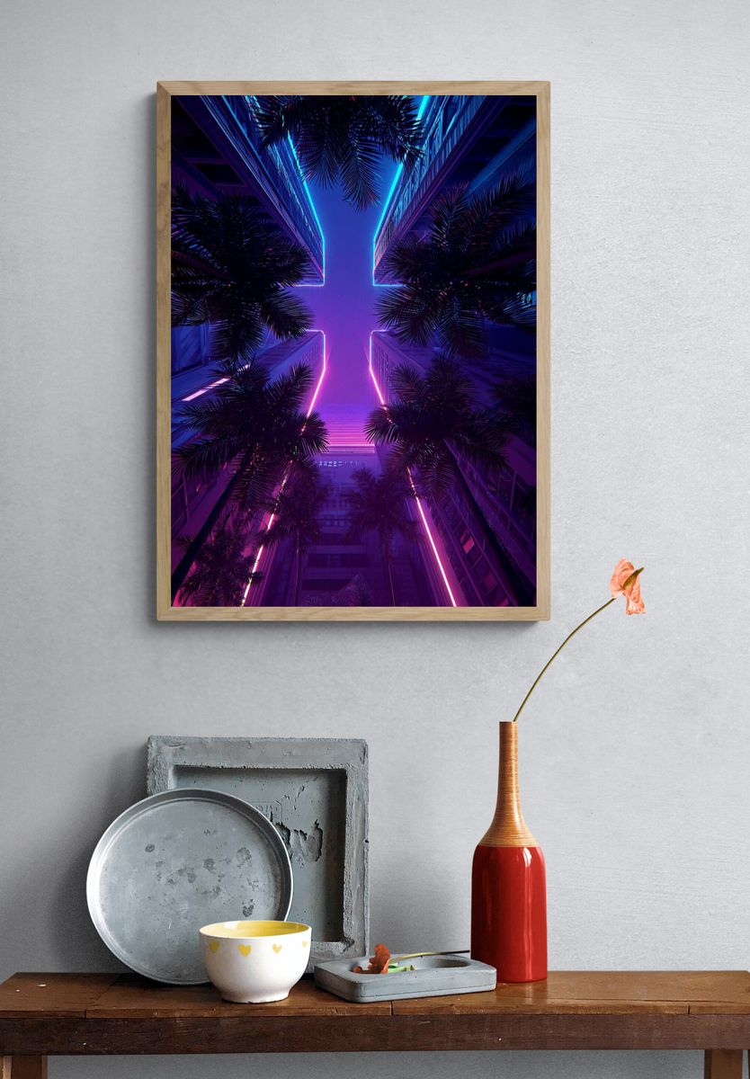 Neon Palm Alley Poster. — room view 3