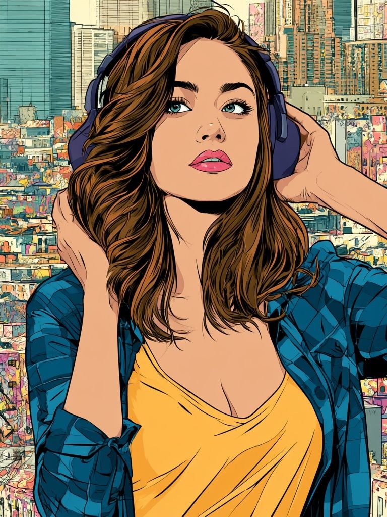 City Girl Headphones Illustration Poster. poster detail