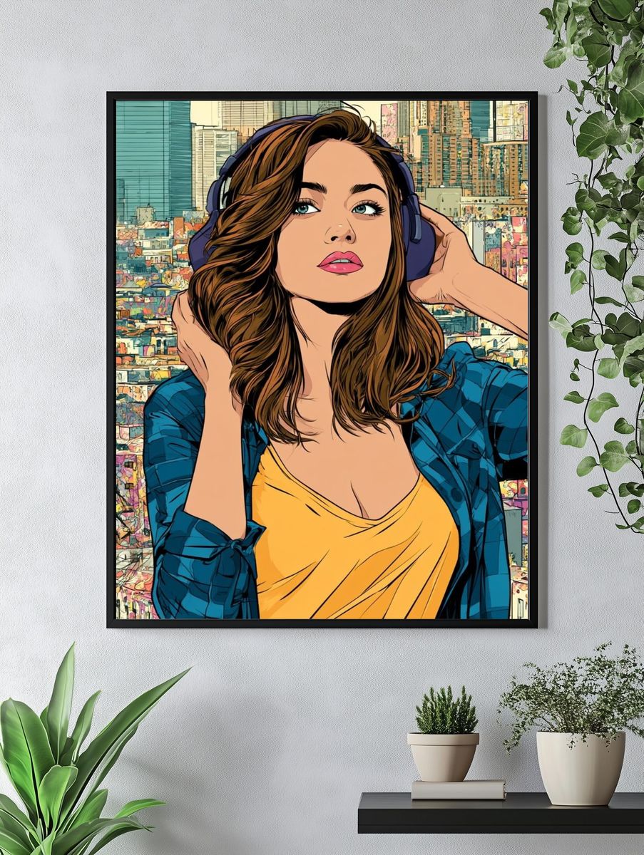 City Girl Headphones Illustration Poster. — room view 4