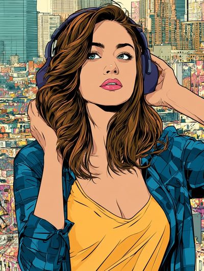 City Girl Headphones Illustration Poster.