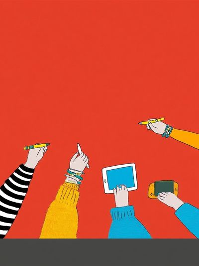 Hands with Devices Illustration Poster.