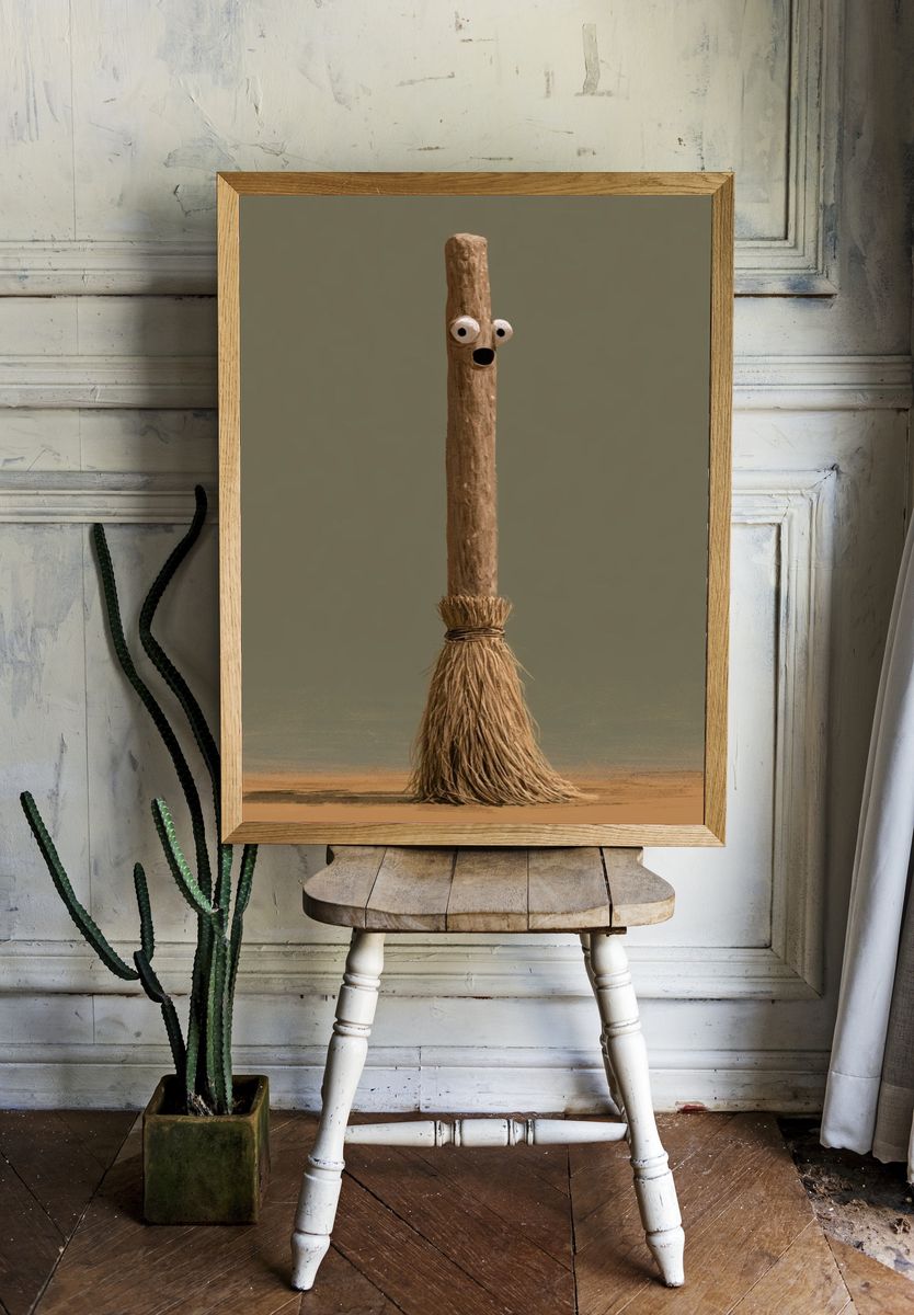 Whimsical Broom Character Print. room preview