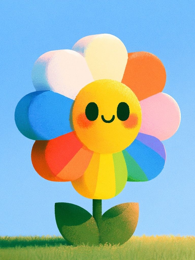 Rainbow Smiling Flower Illustration Poster. poster detail