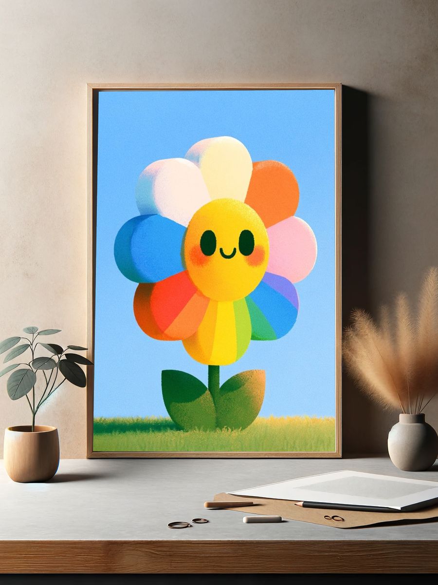 Rainbow Smiling Flower Illustration Poster. — room view 2