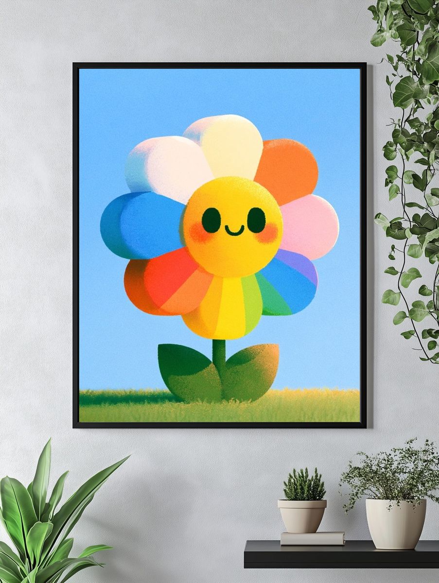 Rainbow Smiling Flower Illustration Poster. — room view 4