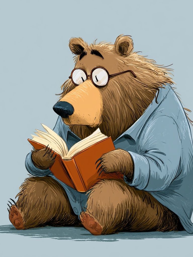 Reading Bear Illustration Poster. poster detail