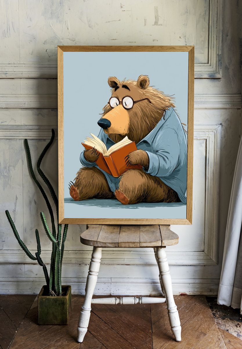 Reading Bear Illustration Poster. room preview