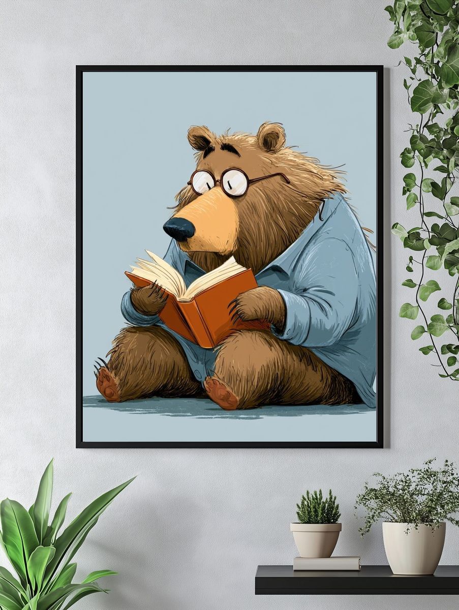 Reading Bear Illustration Poster. — room view 4