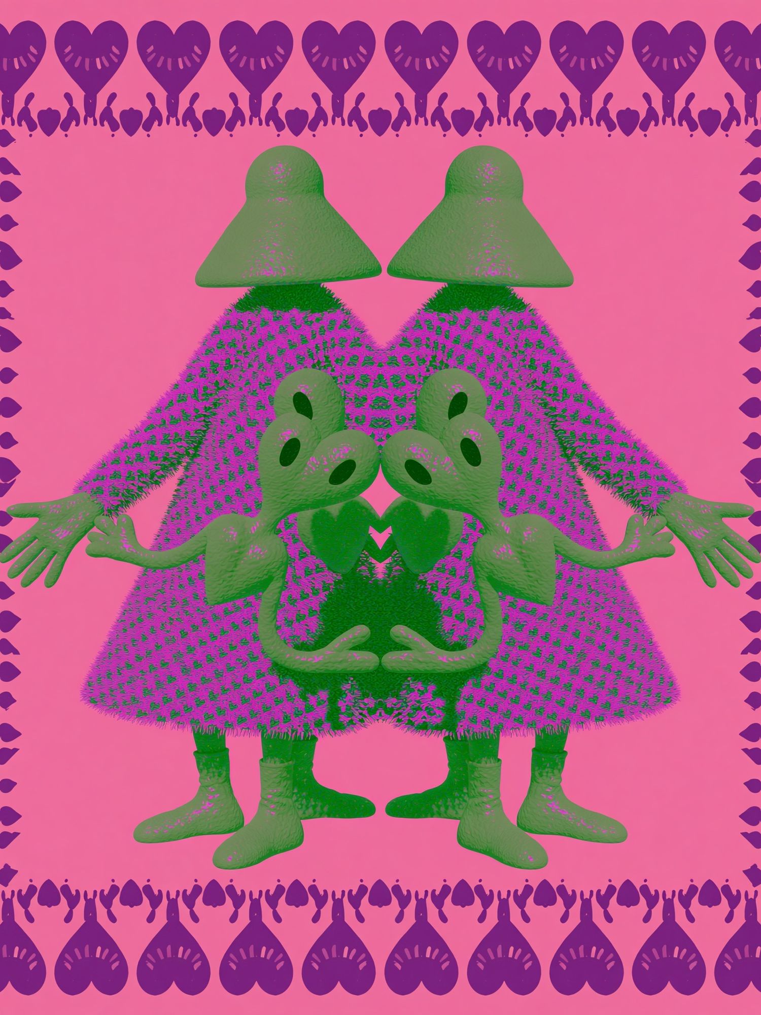 Surreal Twin Figures Typography Print. poster — illustration art