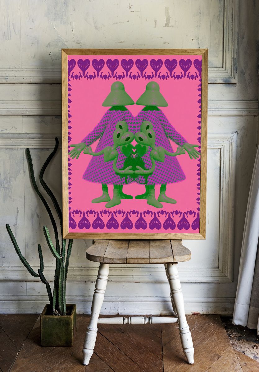 Surreal Twin Figures Typography Print. room preview