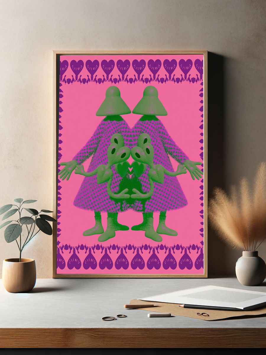 Surreal Twin Figures Typography Print. — room view 2