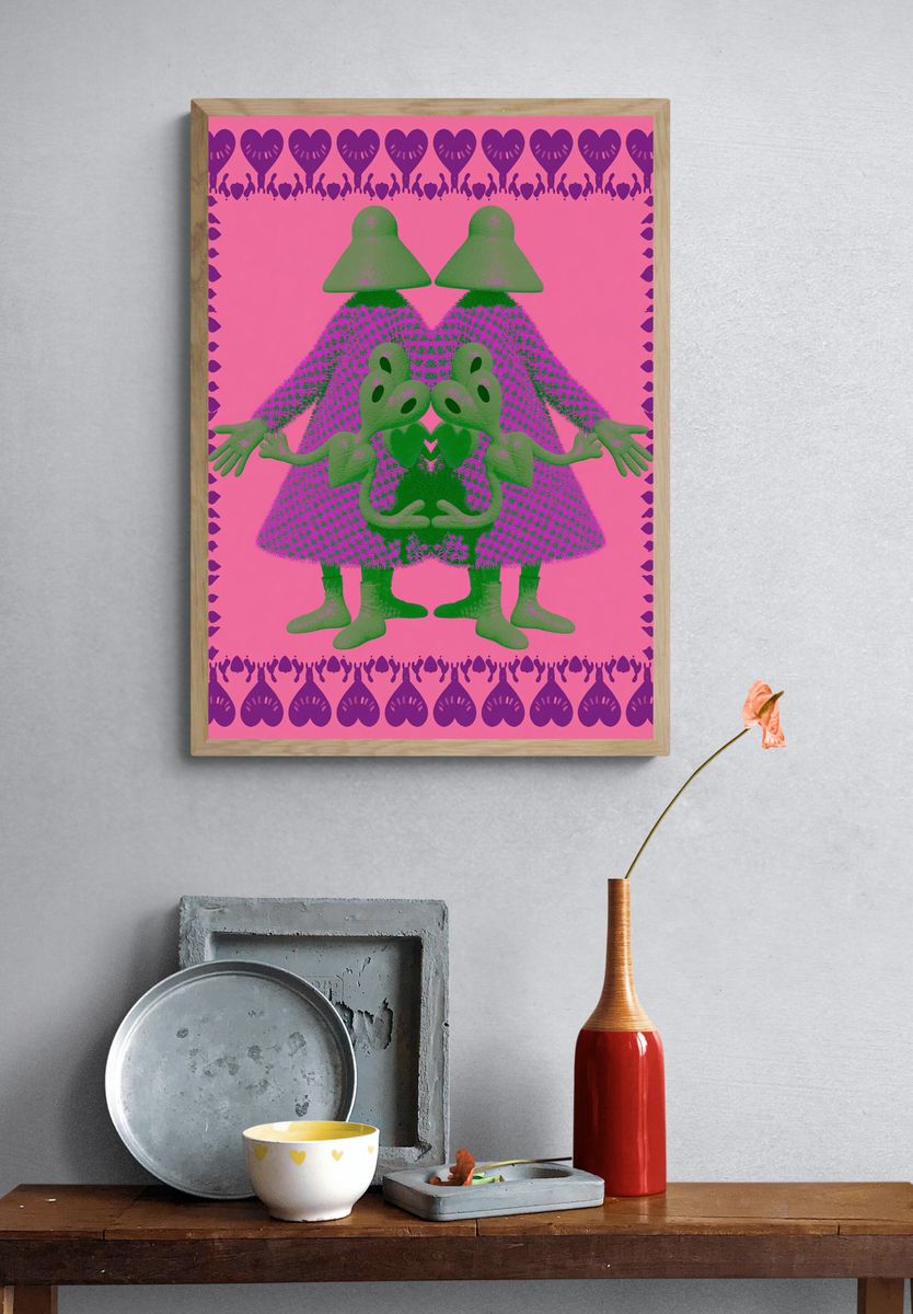 Surreal Twin Figures Typography Print. — room view 3