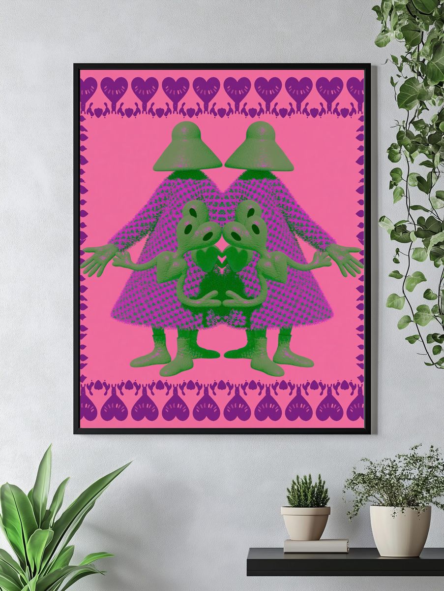Surreal Twin Figures Typography Print. — room view 4