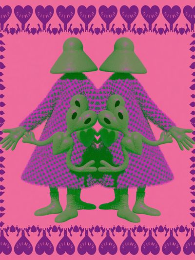 Surreal Twin Figures Typography Print.