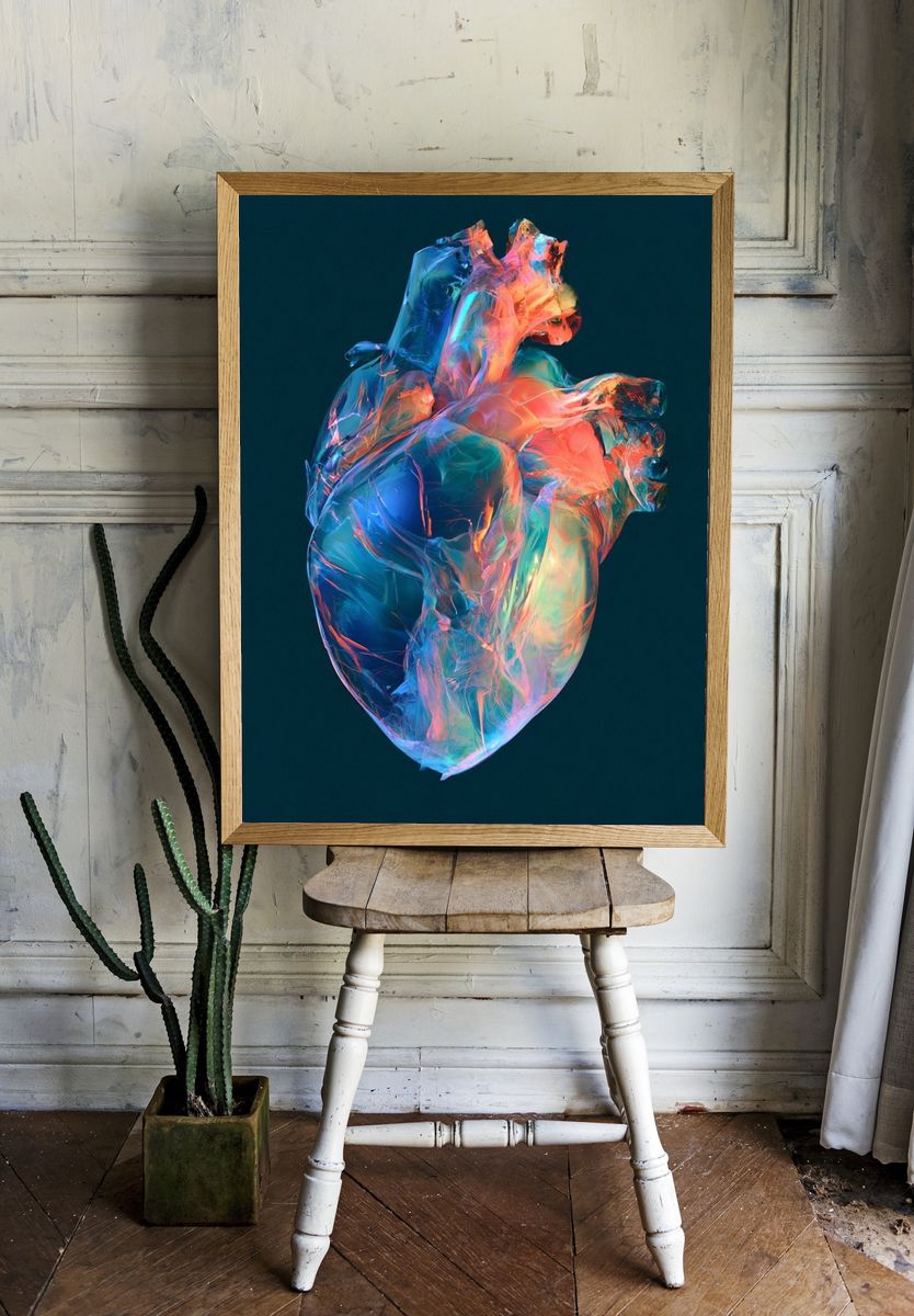 Neon Anatomical Heart Abstract Print. — room view 1