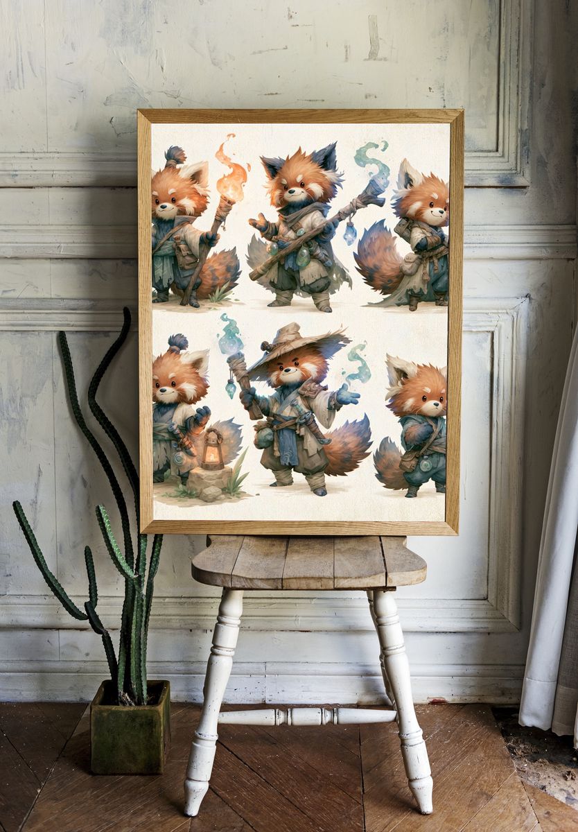 Fantasy Red Panda Characters Poster. — room view 1