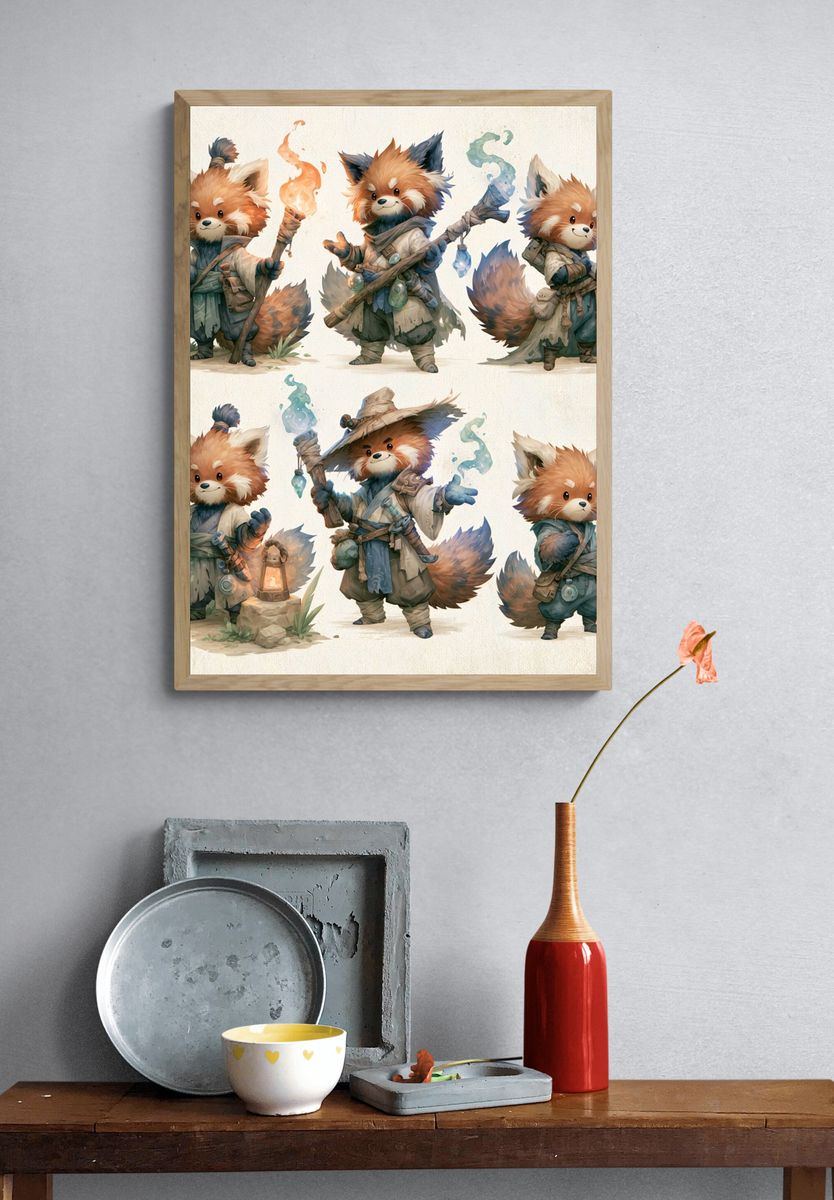 Fantasy Red Panda Characters Poster. — room view 3