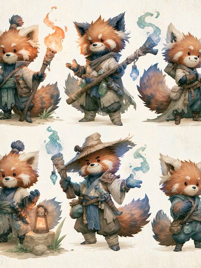 Fantasy Red Panda Characters Poster.