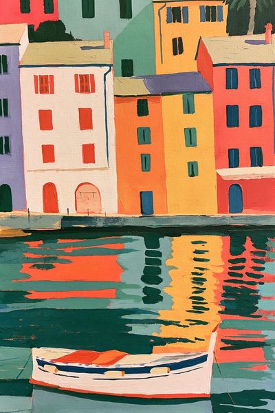Colorful Harbor Village Illustration Poster. poster