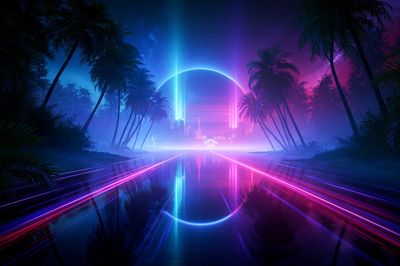Neon Palm Horizon Retro Print. poster