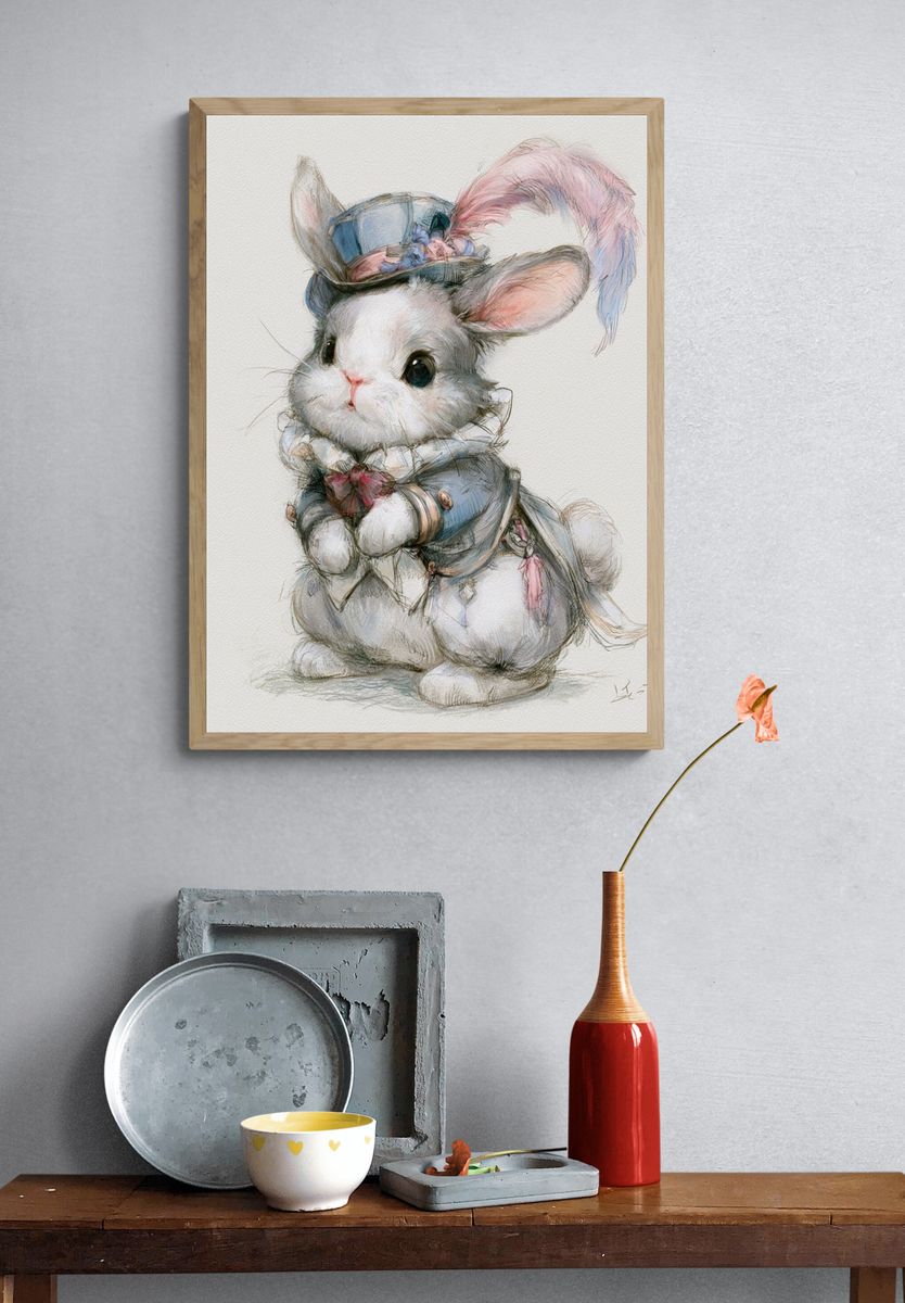 Victorian Bunny Watercolor Print. — room view 3