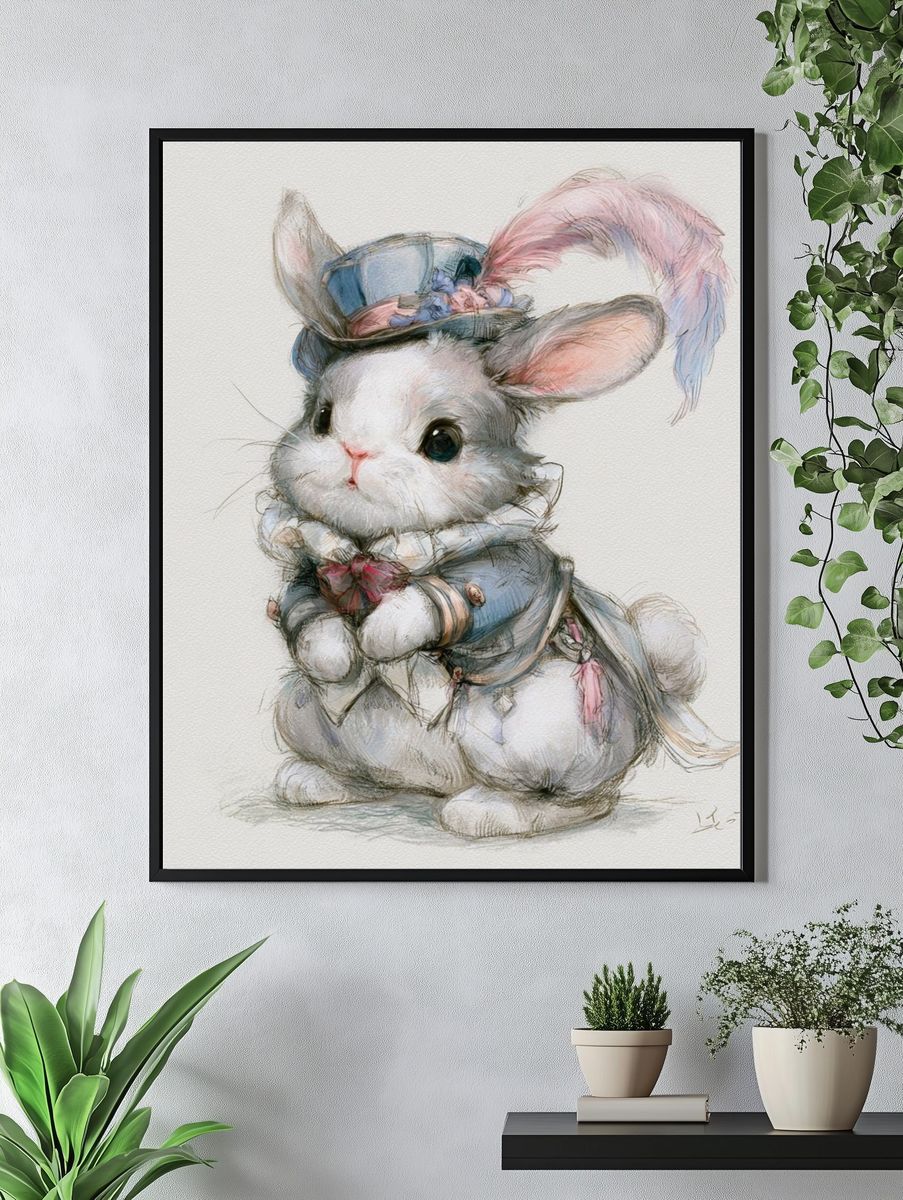 Victorian Bunny Watercolor Print. — room view 4