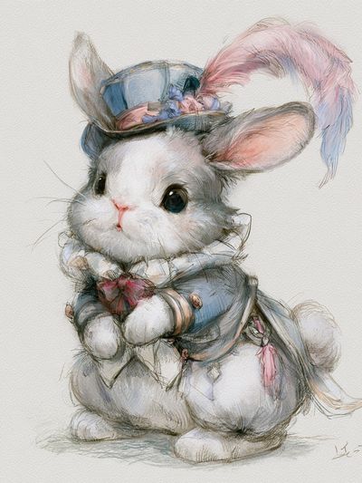 Victorian Bunny Watercolor Print. poster