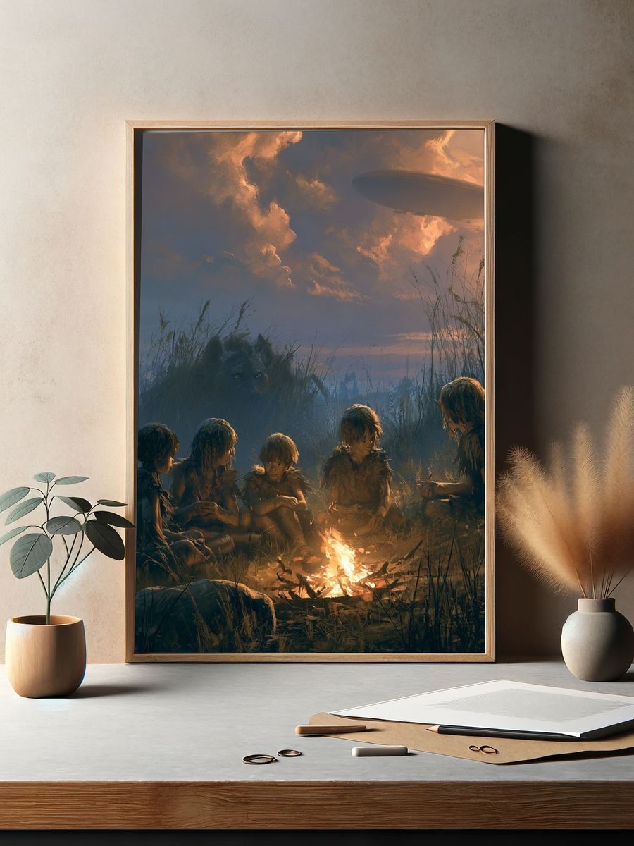 Children by Campfire Sci-Fi Illustration Poster. — room view 2