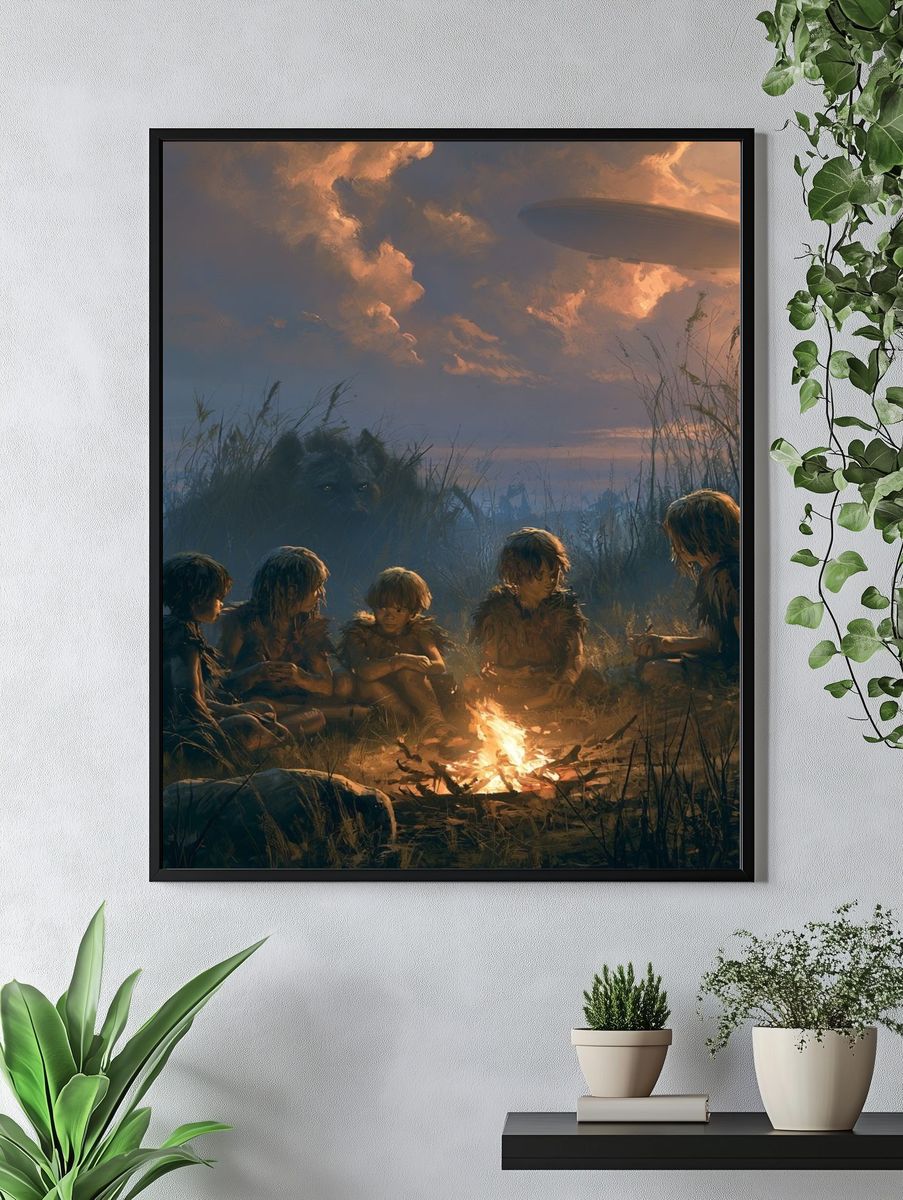Children by Campfire Sci-Fi Illustration Poster. — room view 4