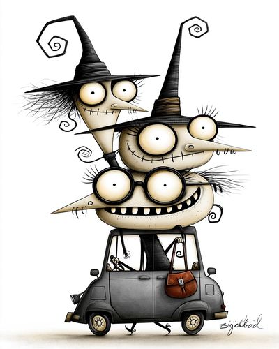 Witch Car Cartoon Illustration Poster. poster