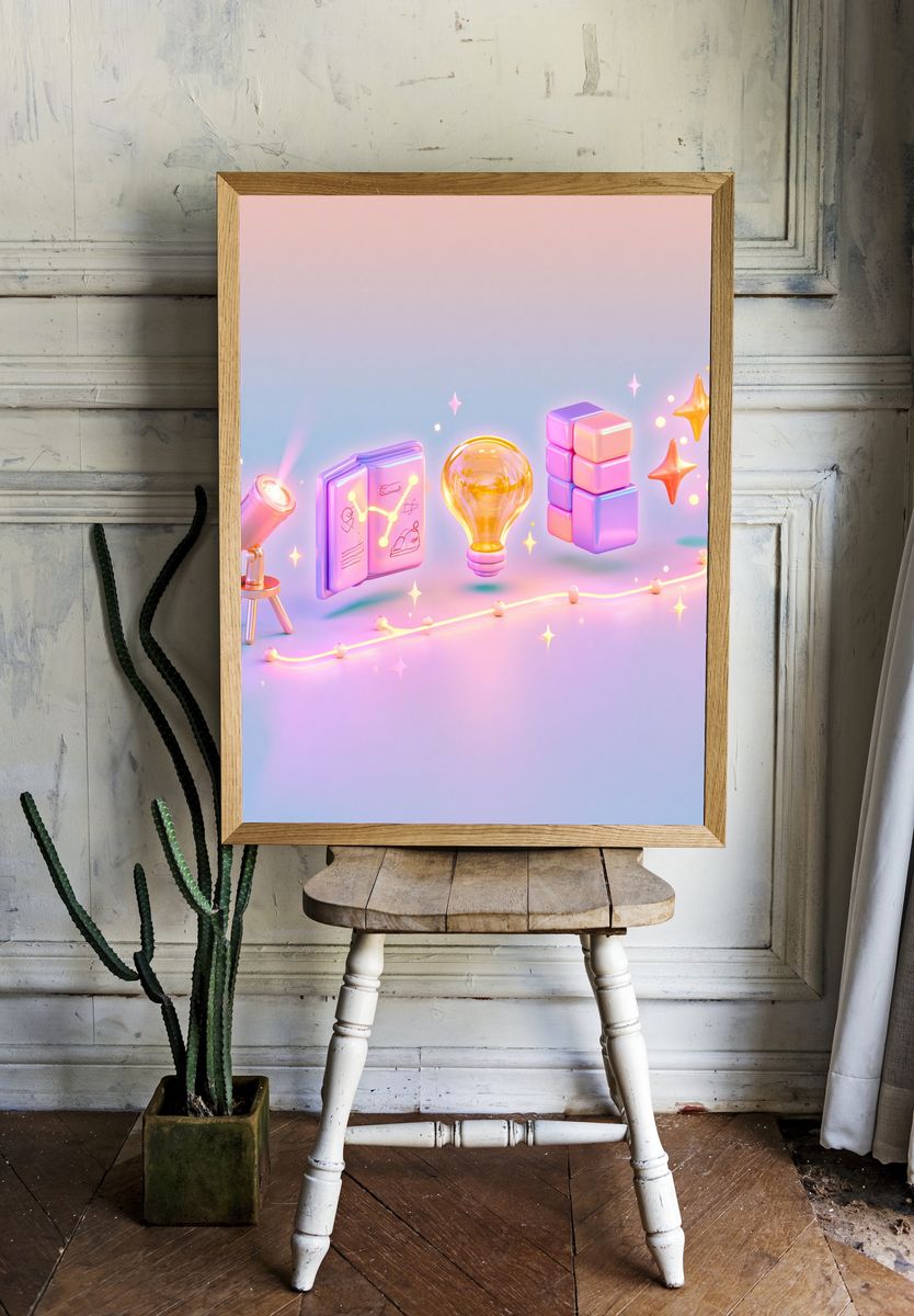 Pastel Cosmic Objects Illustration Poster. — room view 1