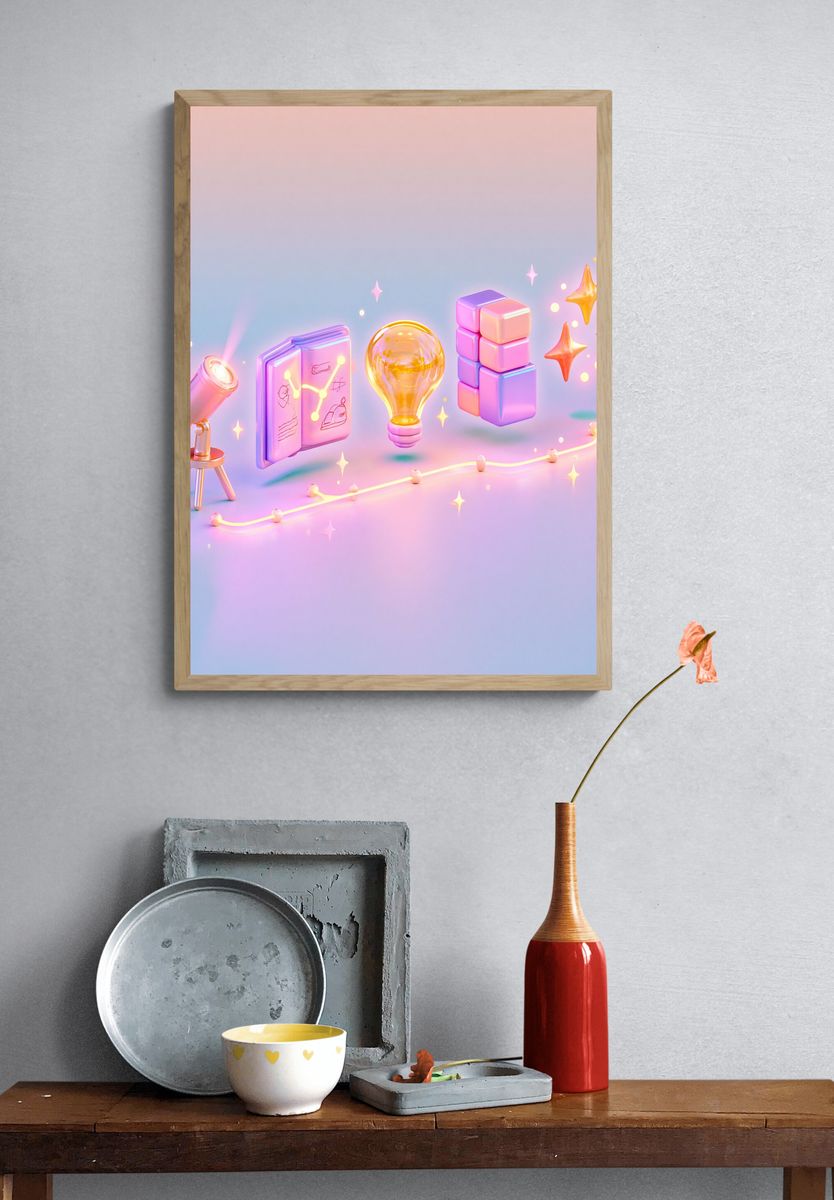 Pastel Cosmic Objects Illustration Poster. — room view 3