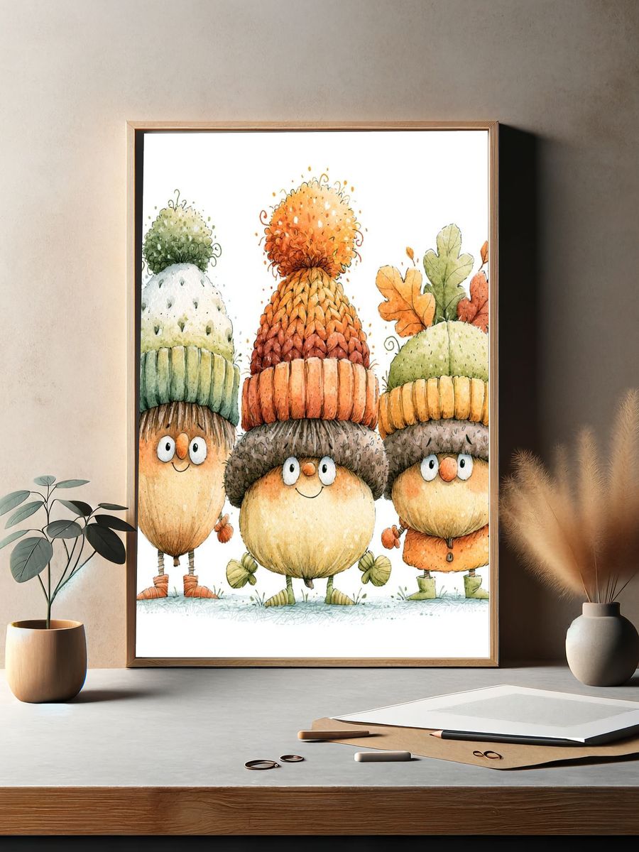 Autumn Acorn Friends Illustration Poster. — room view 2