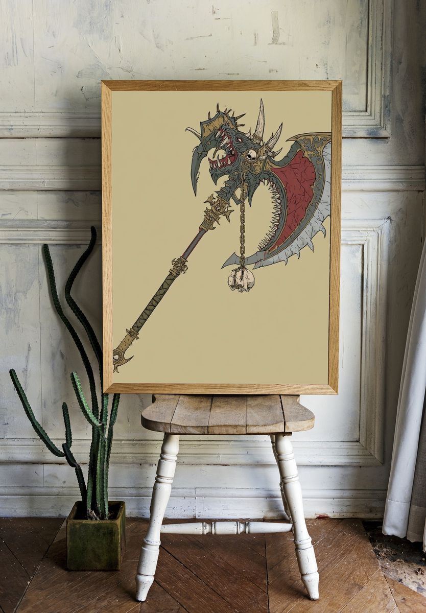 Demonic Dragon Axe Illustration Poster. room preview