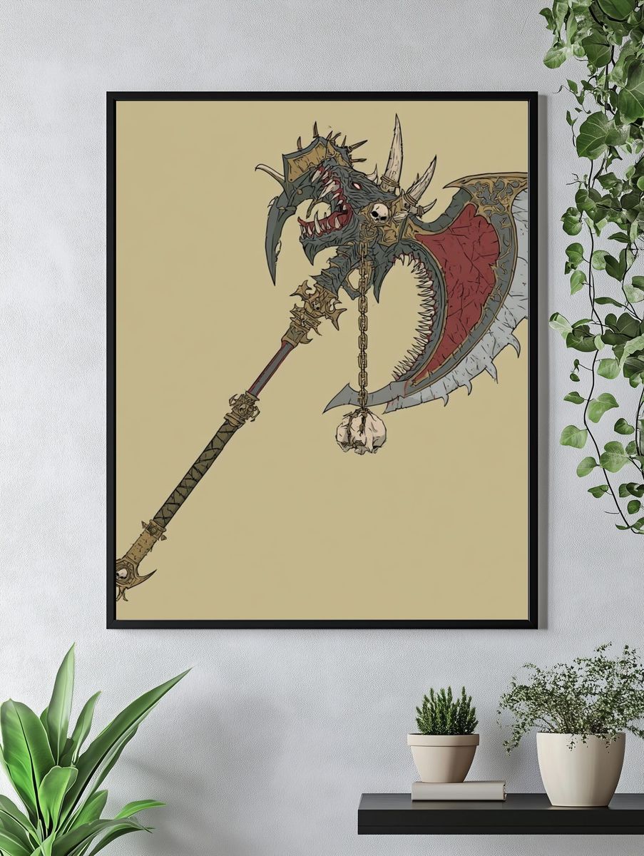 Demonic Dragon Axe Illustration Poster. — room view 4