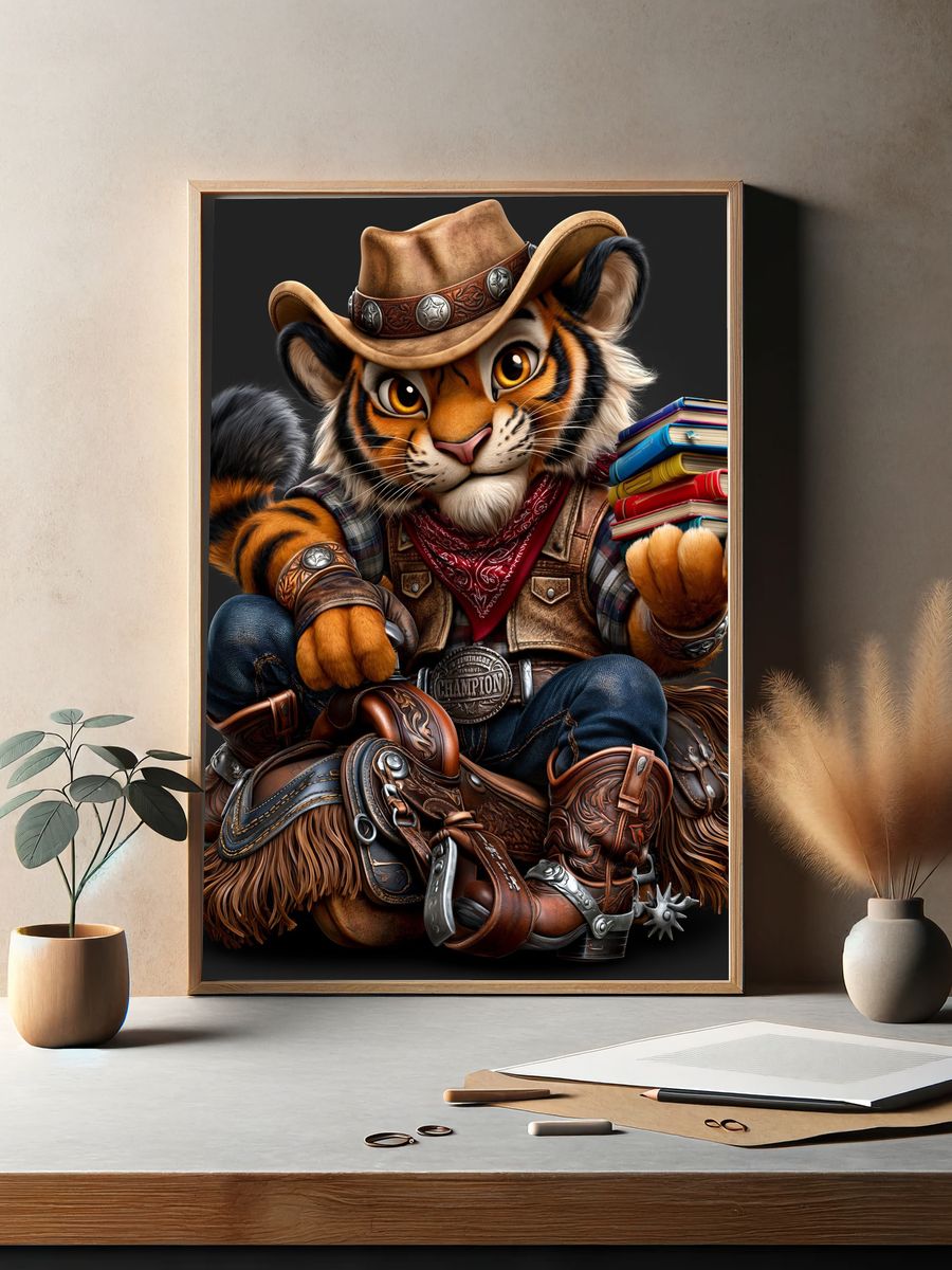 Cowboy Tiger Illustration Poster. — room view 2