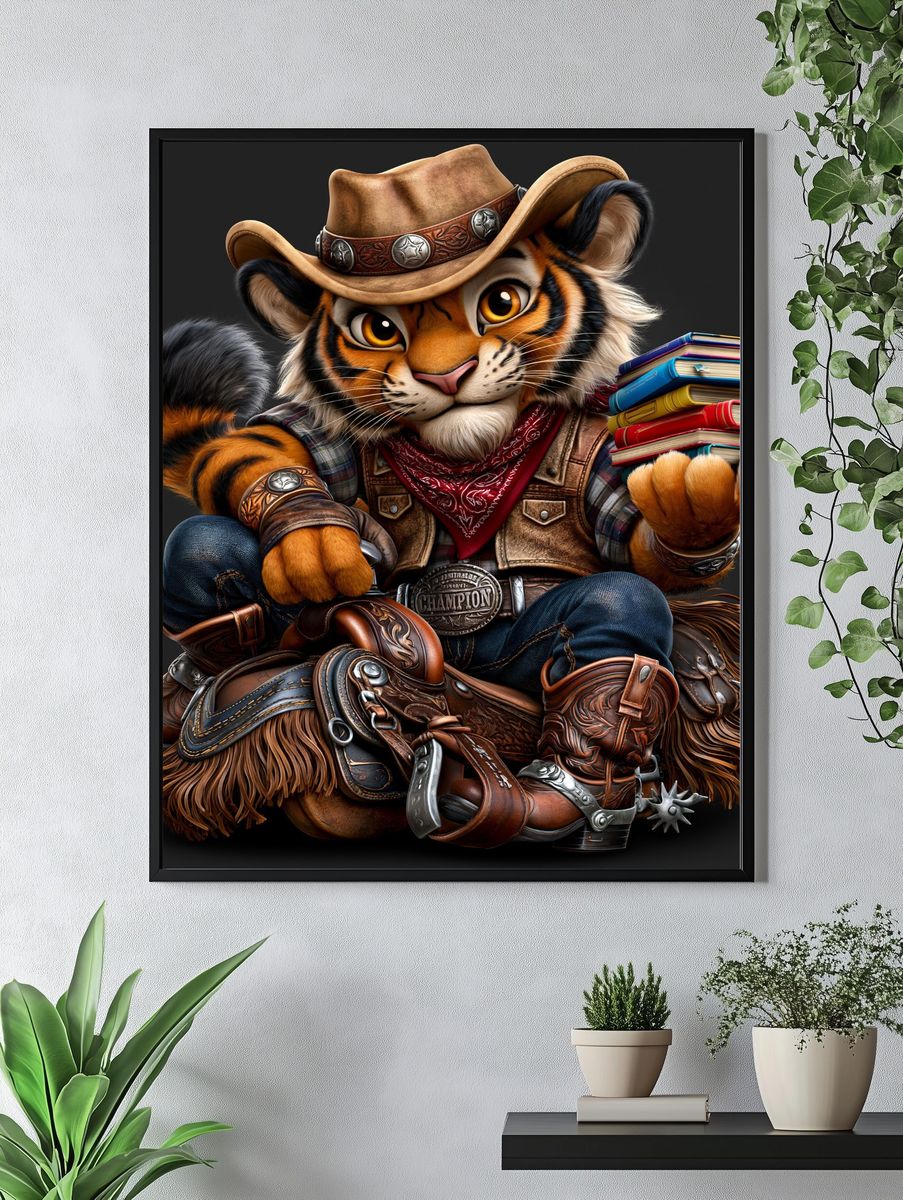 Cowboy Tiger Illustration Poster. — room view 4